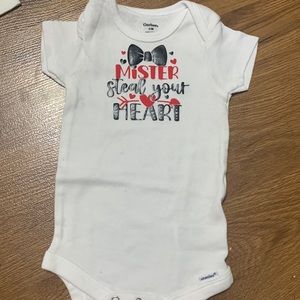 Mr. Steal Your Heart Onsies. Sizes: 3-6 and 6-9 months